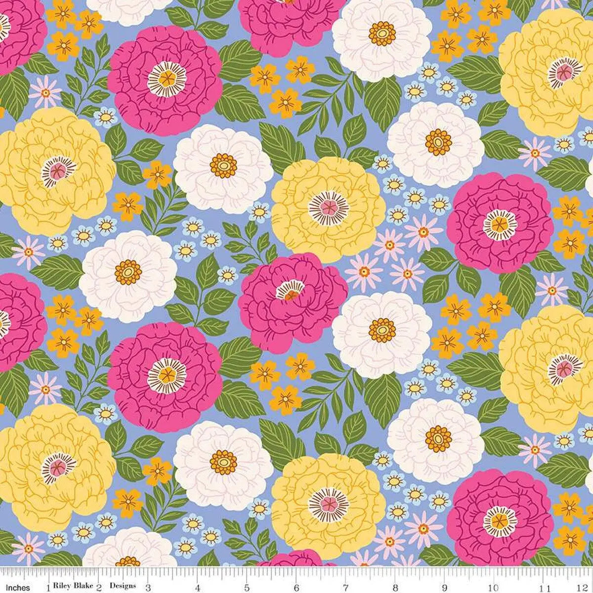 Colorful floral pattern with a ruler at the bottom for scale.