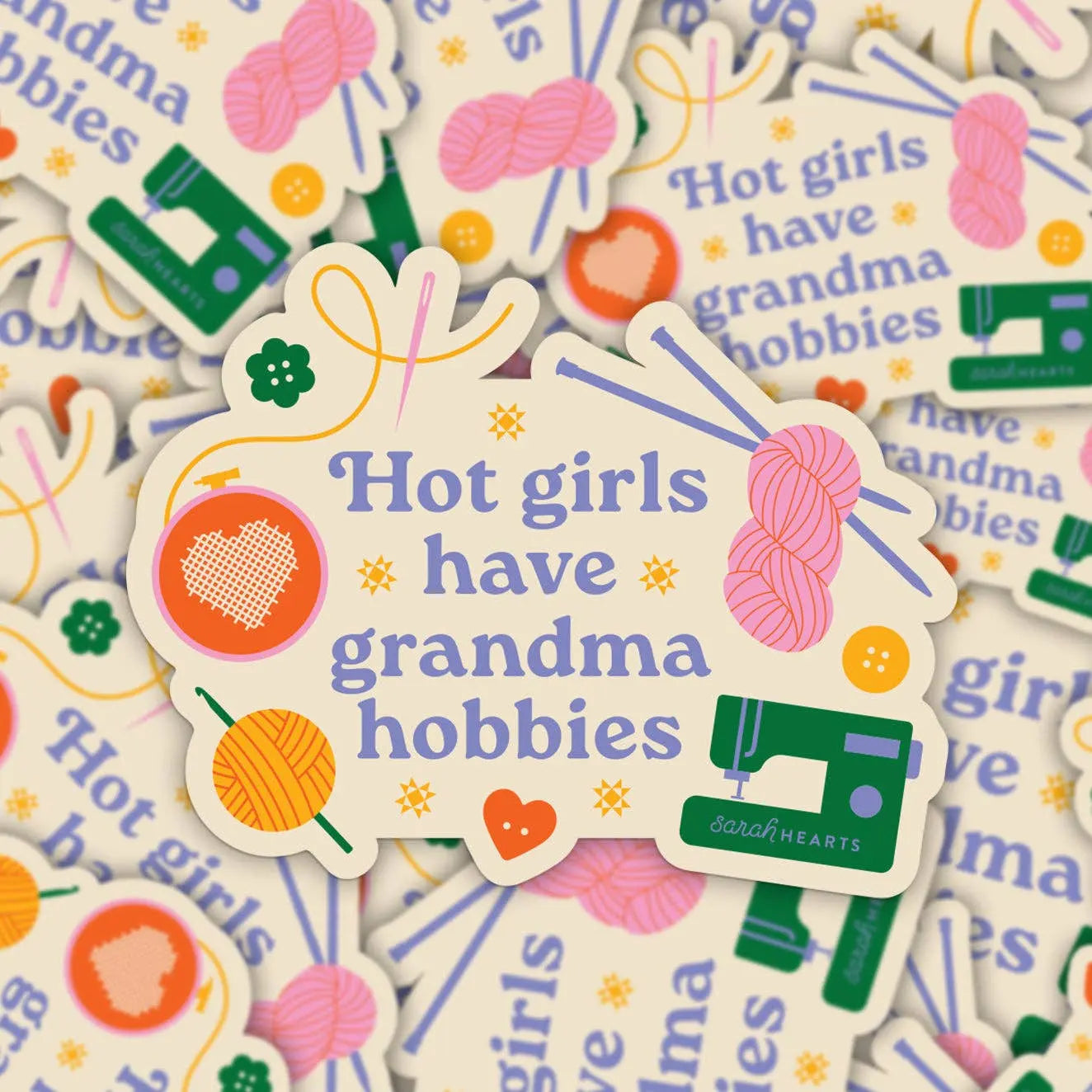 Hot Girls Have Grandma Hobbies Sticker, Vinyl Waterproof Groovy Quilt Co