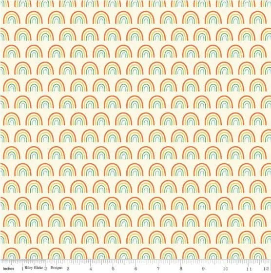 Pattern of small rainbows on a beige background