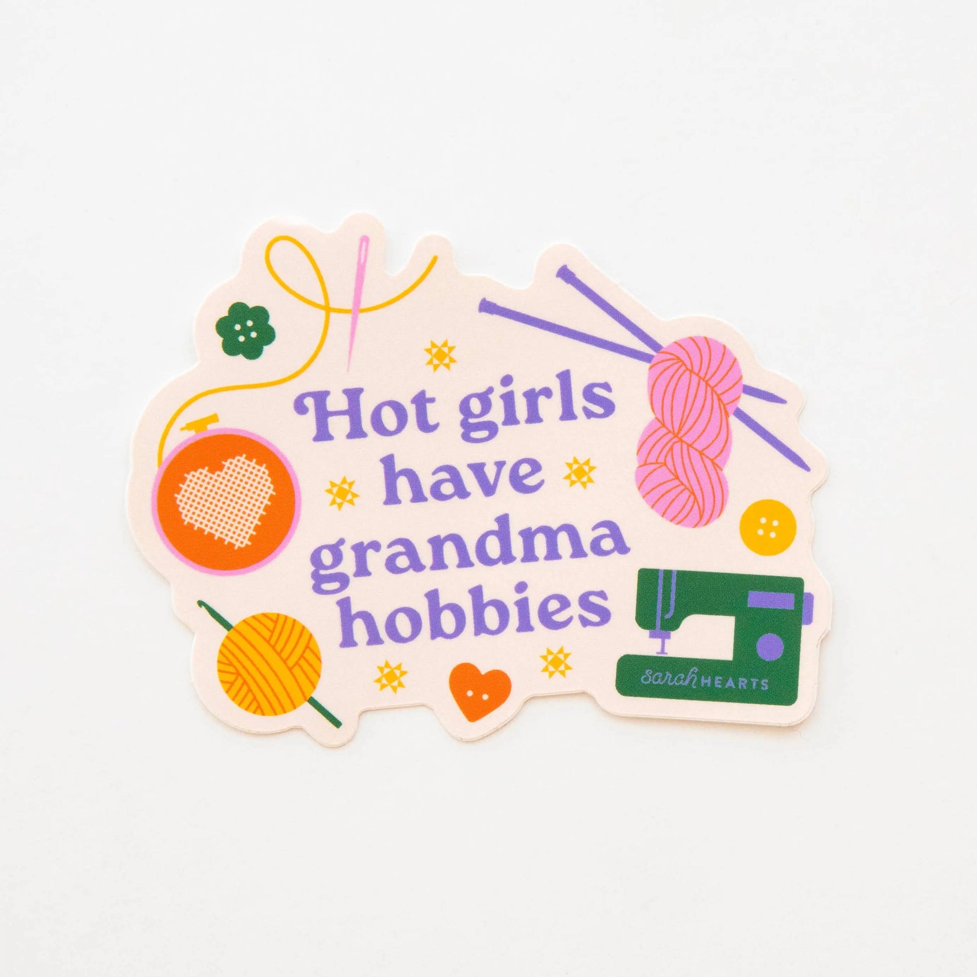Hot Girls Have Grandma Hobbies Sticker, Vinyl Waterproof Groovy Quilt Co