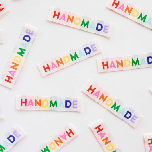 Handmade Woven Sew In Labels, Rainbow Colors Groovy Quilt Co
