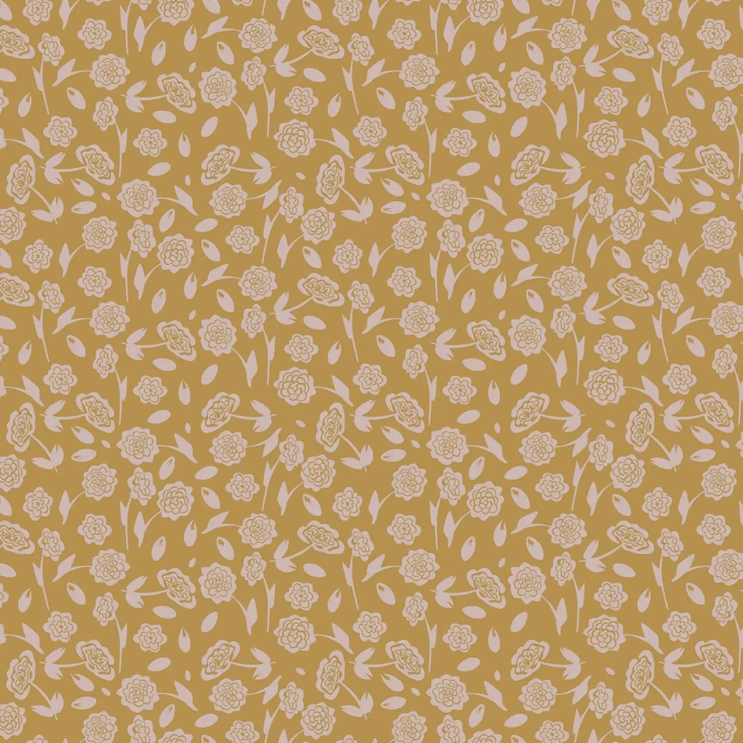 Floral pattern with beige flowers on a mustard yellow background