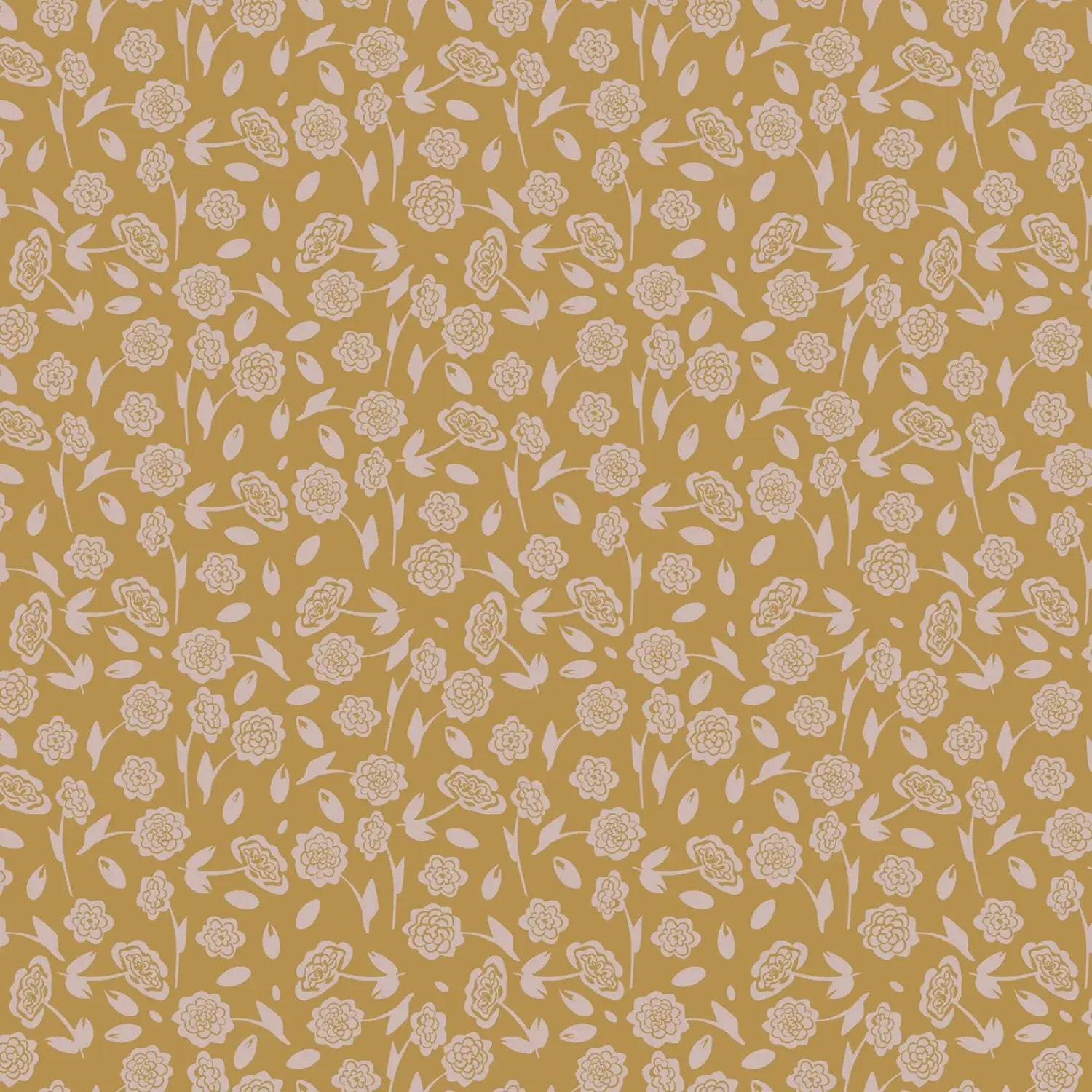 Floral pattern with beige flowers on a mustard yellow background