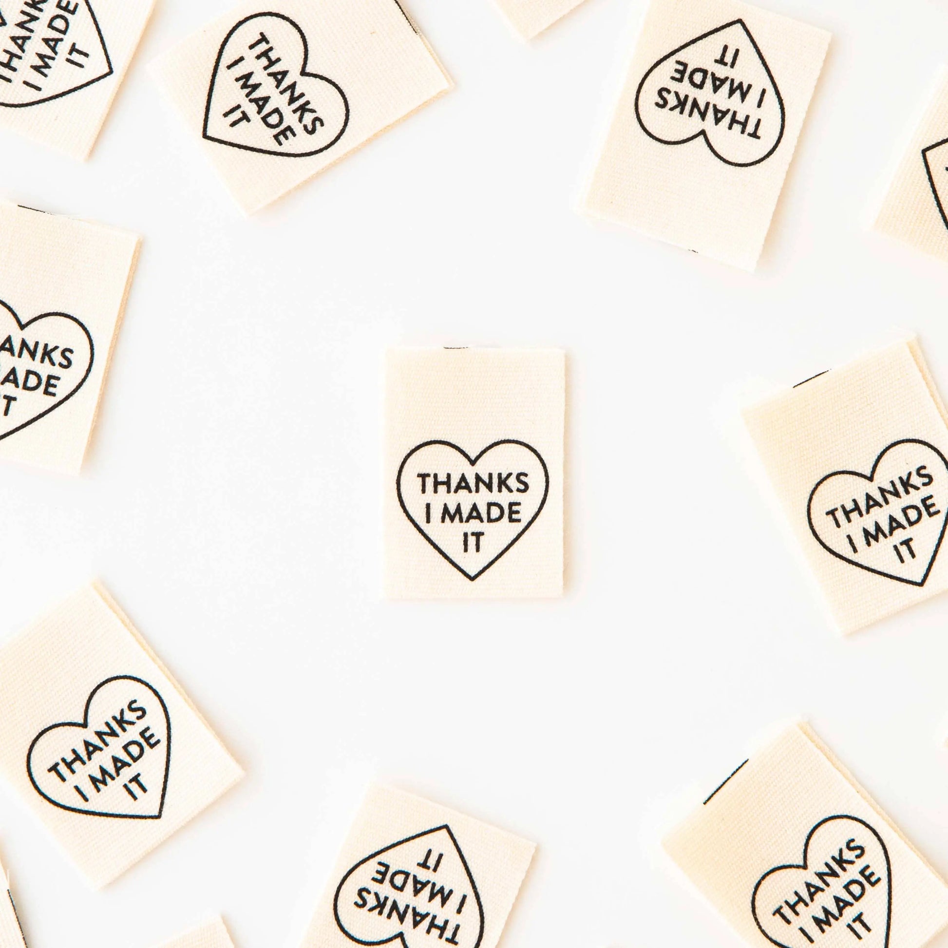 Thanks I Made It Heart Organic Cotton Sewing, Quilt and Garment Sew In Labels Sarah Hearts