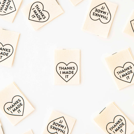 Thanks I Made It Heart Organic Cotton Sewing, Quilt and Garment Sew In Labels Sarah Hearts