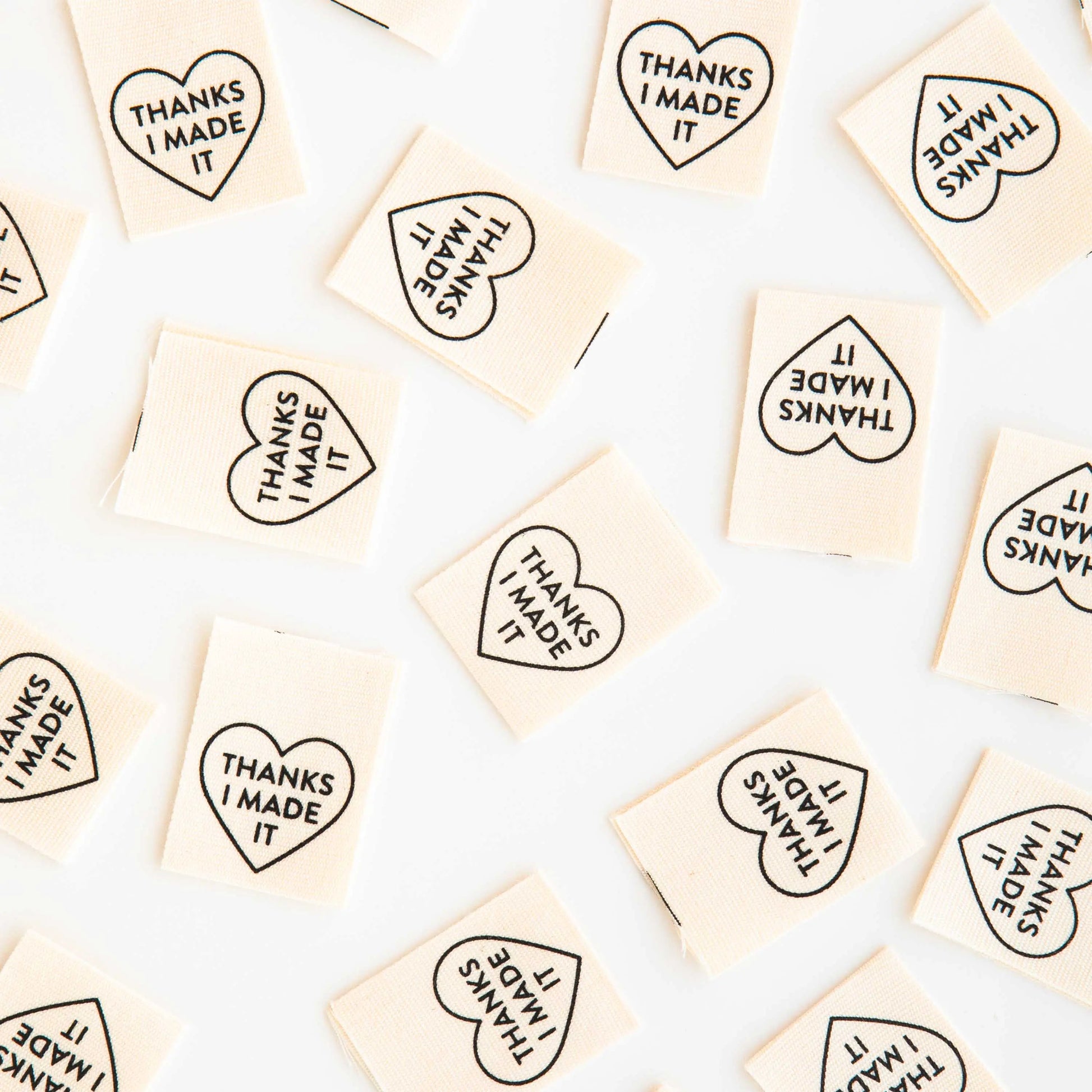 Thanks I Made It Heart Organic Cotton Sewing, Quilt and Garment Sew In Labels Sarah Hearts