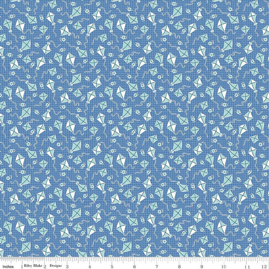 Fabric with kite pattern on a blue background