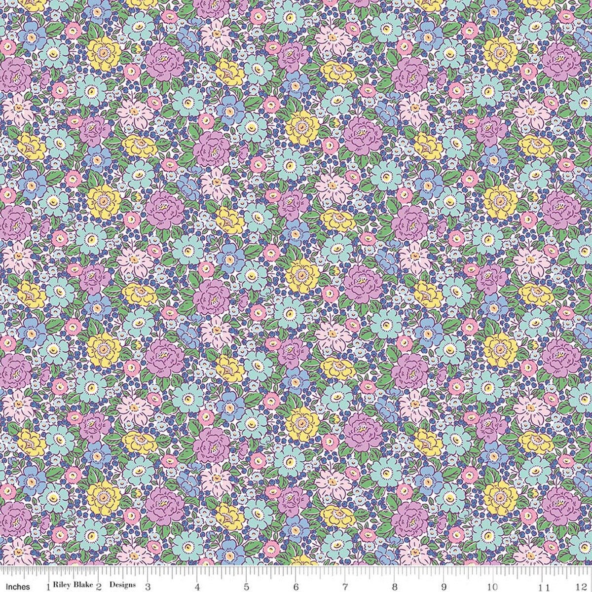 Floral pattern fabric with a ruler at the bottom