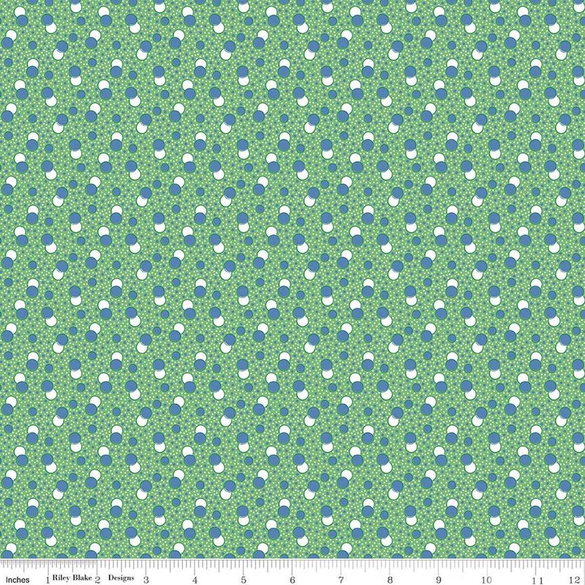 Pre-Order Traditional 30's Green Blue Dots by Lindsey Wilkes, 100% Quilt Cotton Fabric by the Yard