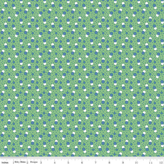 Pre-Order Traditional 30's Green Blue Dots by Lindsey Wilkes, 100% Quilt Cotton Fabric by the Yard