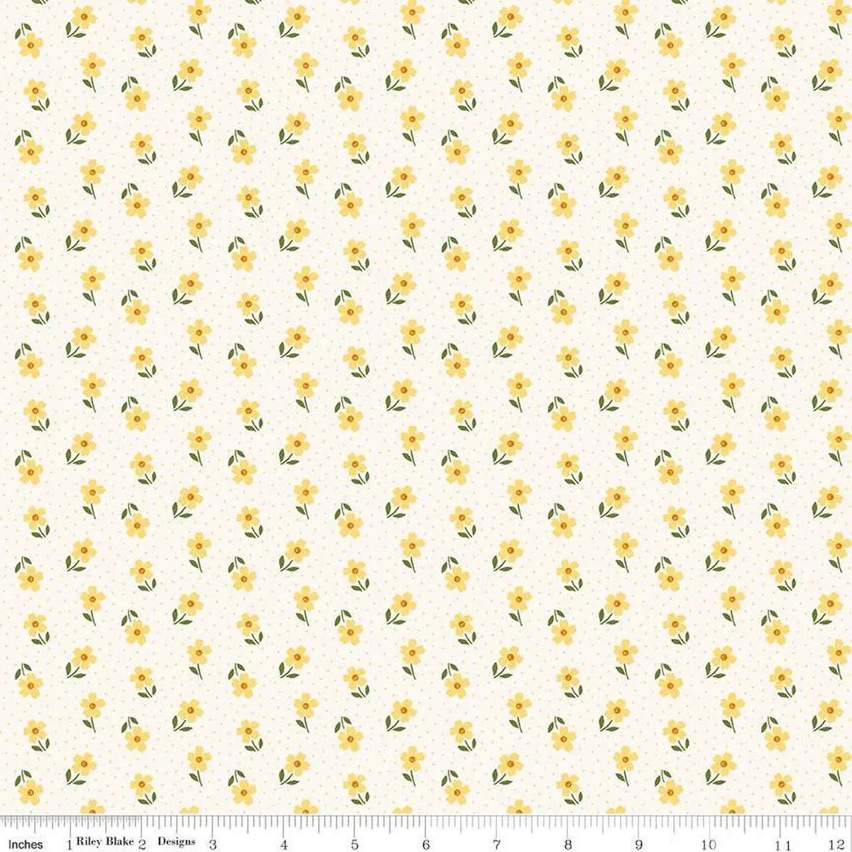 Pattern of small yellow flowers on a white background