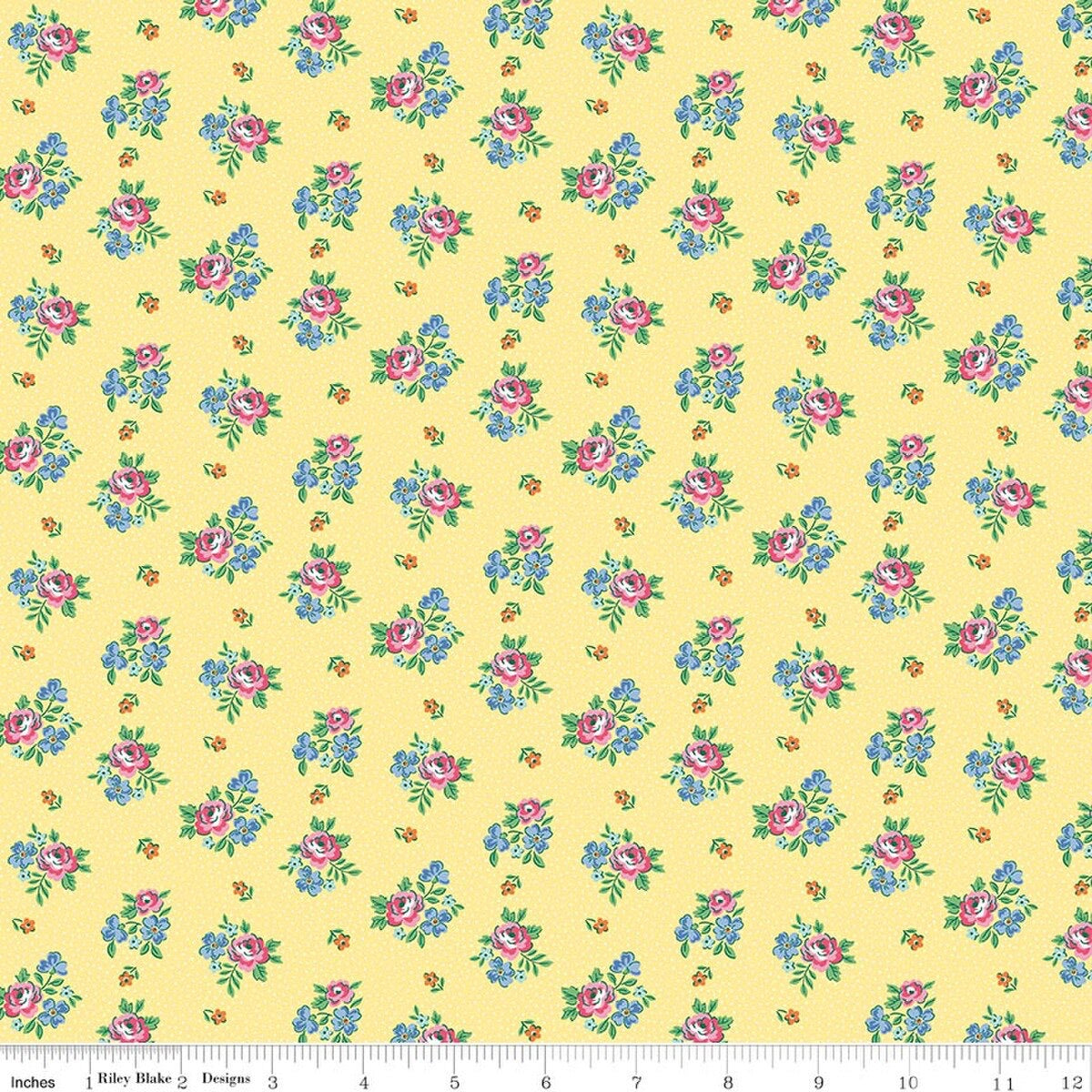 Floral pattern fabric swatch on a yellow background