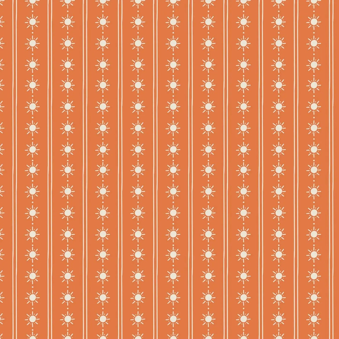 Pattern of white suns on orange stripes