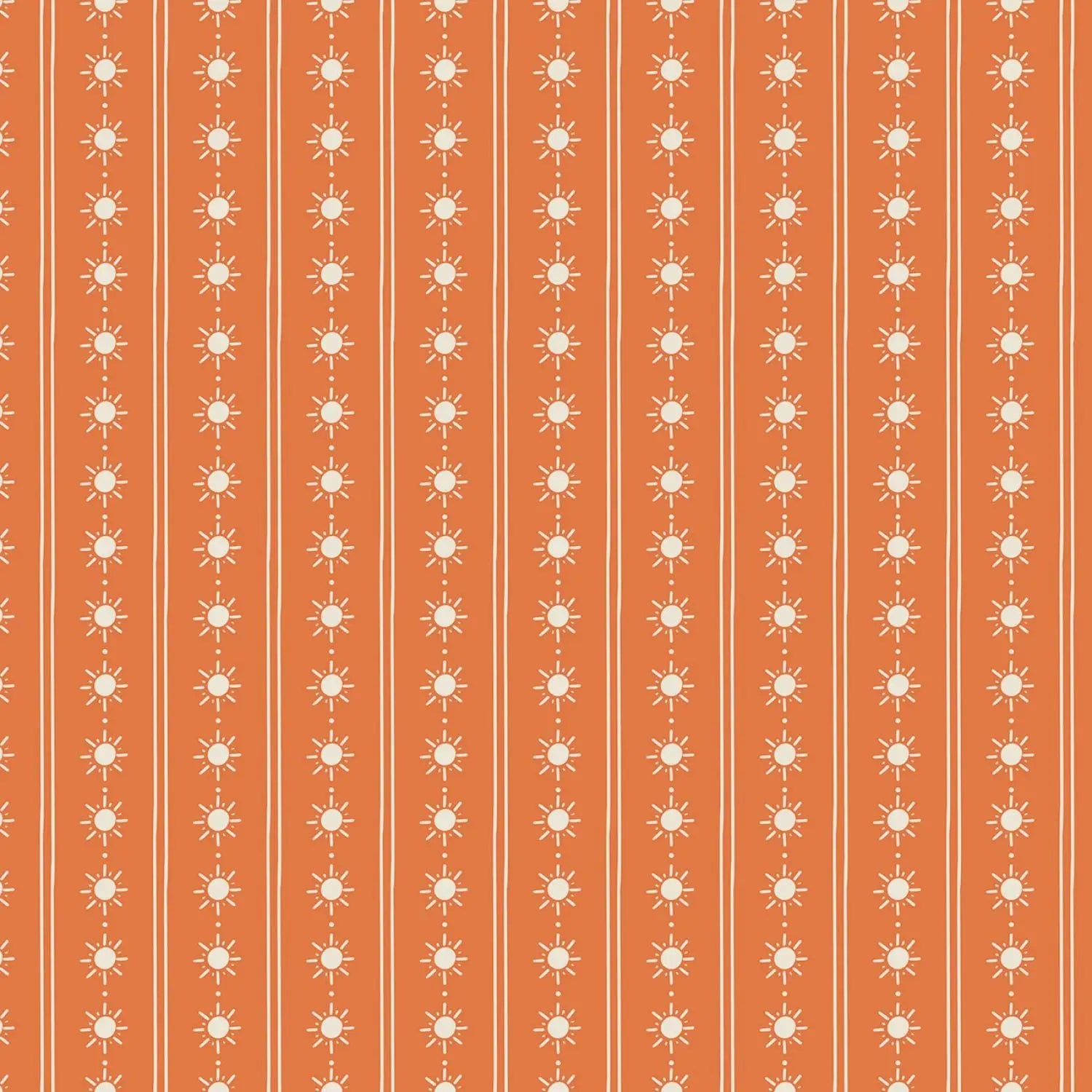 Pattern of white suns on orange stripes
