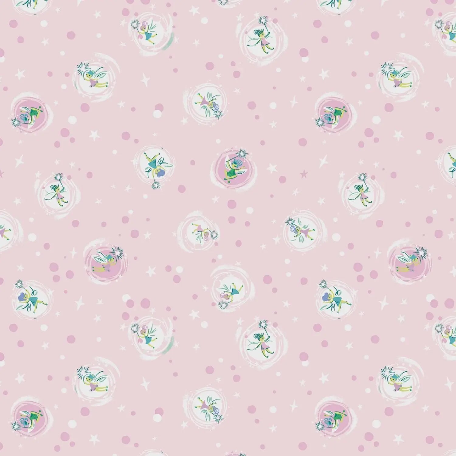 Patterned fabric with small floral designs on a pink background