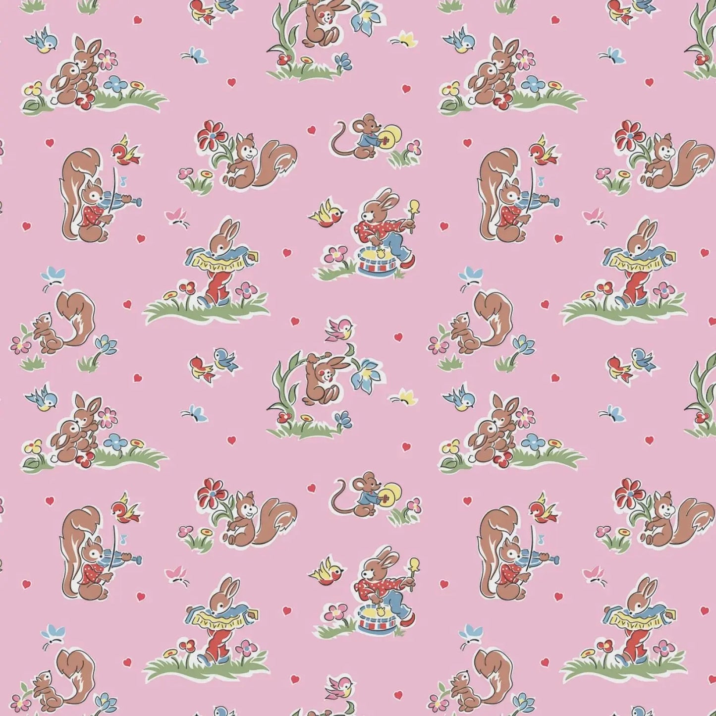 Pattern of cartoon animals on a pink background