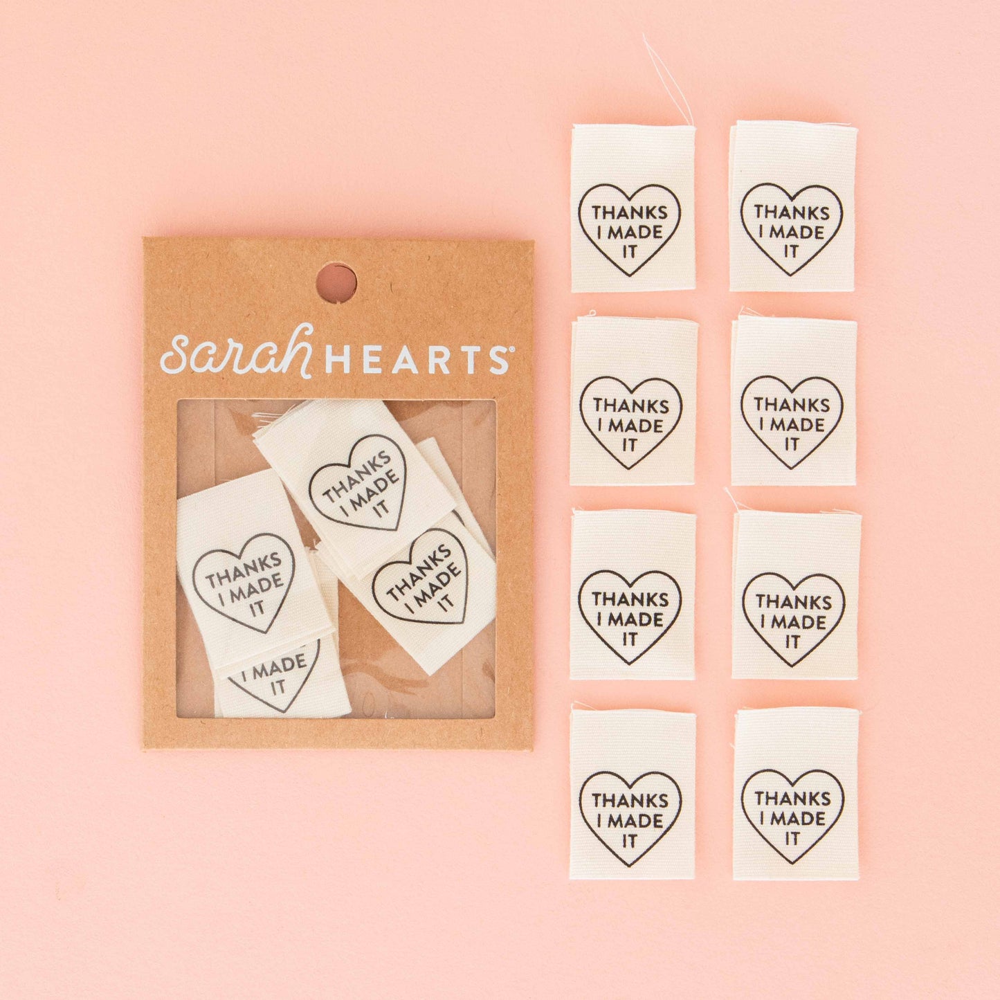 Thanks I Made It Heart Organic Cotton Sewing, Quilt and Garment Sew In Labels Sarah Hearts