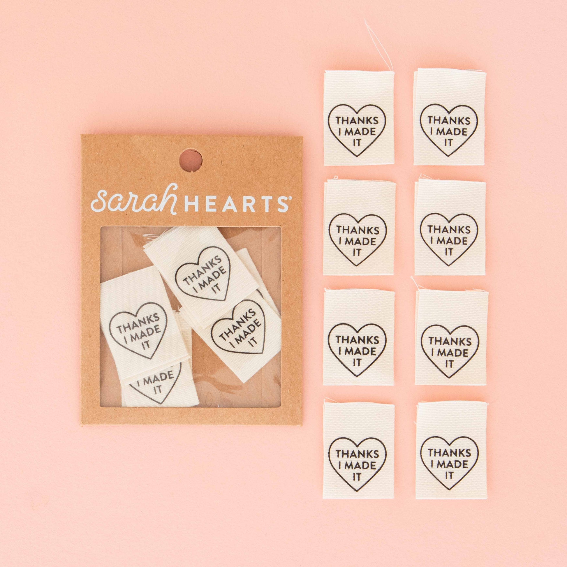 Thanks I Made It Heart Organic Cotton Sewing, Quilt and Garment Sew In Labels Sarah Hearts